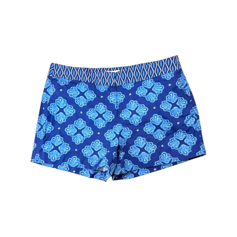 Vineyard Vines Womens Shorts Size 8 Blue Seashell Print Flat Front Preppy